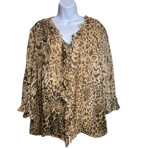 Spenser Jeremy Women's Ruffled Animal Print Silk Blouse Size 20 Flowy Maximalist
